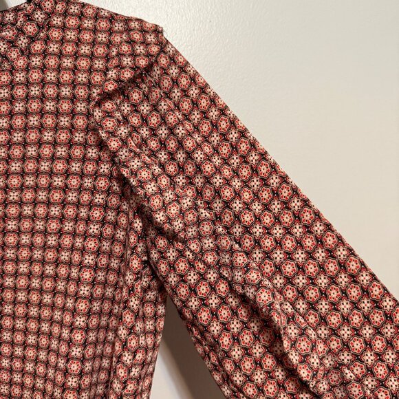 Loft Petites S Womens Geometric Print Long Sleeve Blouse - Picture 4 of 7